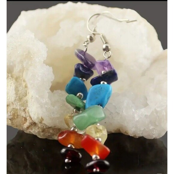 7 CHAKRA Rainbow Stone Earrings Women Teens Happiness Health - Picture 3 of 6